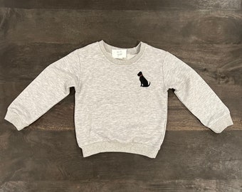 Children’s Gray Sweatshirt with Embroidered Black Lab Design, Children’s Dog Sweatshirt