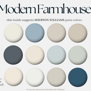 Sherwin-Williams Modern Farmhouse Color Palette, 12 Sherwin Williams paint hues, whole house transitional neutral cottage interior design