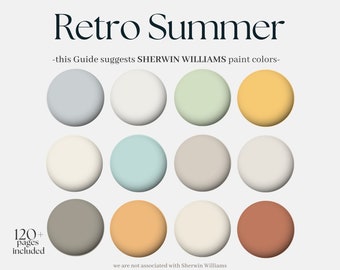 Palette de couleurs d'été rétro Sherwin-Williams, 12 teintes de peinture Sherwin Williams colorées, design d'intérieur moderne et neutre pour une maison pleine de vie