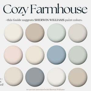 Sherwin-Williams Cozy Farmhouse whole House Palette, 12 Sherwin Williams paint colors, homely modern cottage interior design