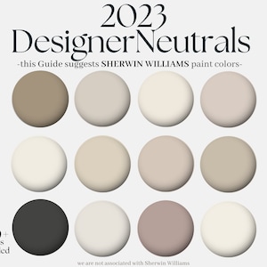 Sherwin-Williams Color Palette: 2023 Designer Neutrals, 12 Sherwin Williams Paint hues for the whole house, calm interior color collection