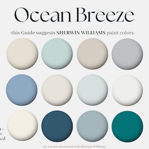 Sherwin Williams Paint Palette: Ocean Breeze, Sherwin Williams Coastal Beach, whole House Palette design, Interior Color Palette in blue