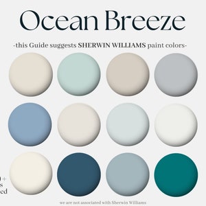 Sherwin Williams Paint Palette: Ocean Breeze, Sherwin Williams Coastal Beach, whole House Palette design, Interior Color Palette in blue