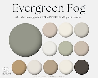 Sherwin-Williams color paint palette, 12 Sherwin Williams colors: Evergreen Fog, homely design for the whole house, designers neutral paints