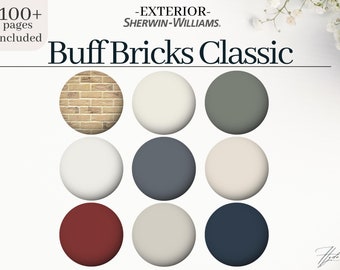 Exterior Color Palette: Buff Bricks Classic, 8 Sherwin-Williams paint colors, for the whole House, neutral exterior design paints