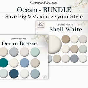 Sherwin-Williams Ocean Bundle Color Palettes: including Ocean Breeze & Shell White, coastal beach interior value pack for your whole home