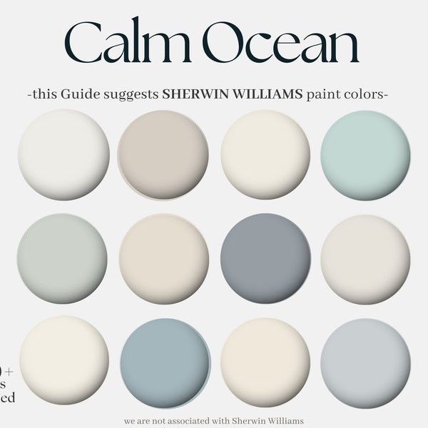 Sherwin-Williams Color Palette: Calm Ocean, 12 Sherwin Williams Paints for the whole house, coastal beach interior design hue collection
