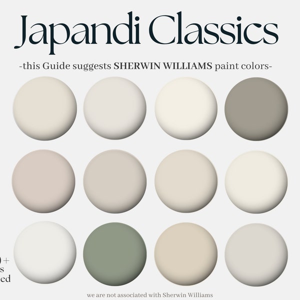 Palette de couleurs Sherwin-Williams Japandi Classics, 12 peintures Sherwin Williams pour toute la maison, collection de décoration d'intérieur moderne et neutre