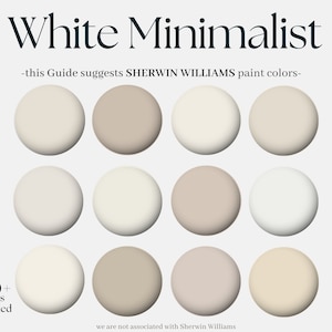 White Minimalist Sherwin-Williams Color Palette, 12 Sherwin Williams Paint hues for the whole house, white but homely interior home design