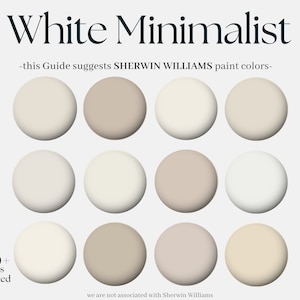 White Minimalist Sherwin-Williams Color Palette, 12 Sherwin Williams Paint hues for the whole house, white but homely interior home design