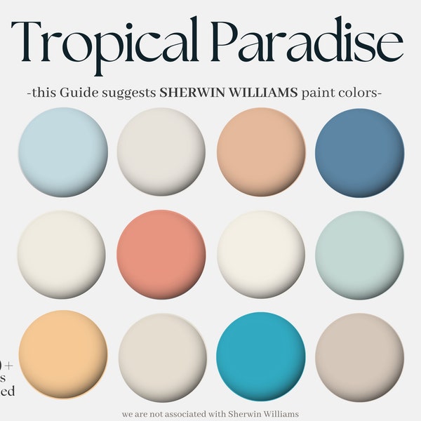 Sherwin-Williams Color Palette: Tropical Paradise, 12 Sherwin Williams Paint hues, design your whole house, colorful beach interior design