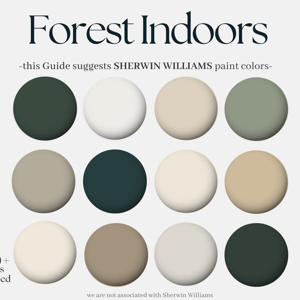 Palette de couleurs Sherwin-Williams : forêt à l'intérieur, peignez toute votre maison avec 12 nuances, palette de design d'intérieur vert moderne pour votre maison