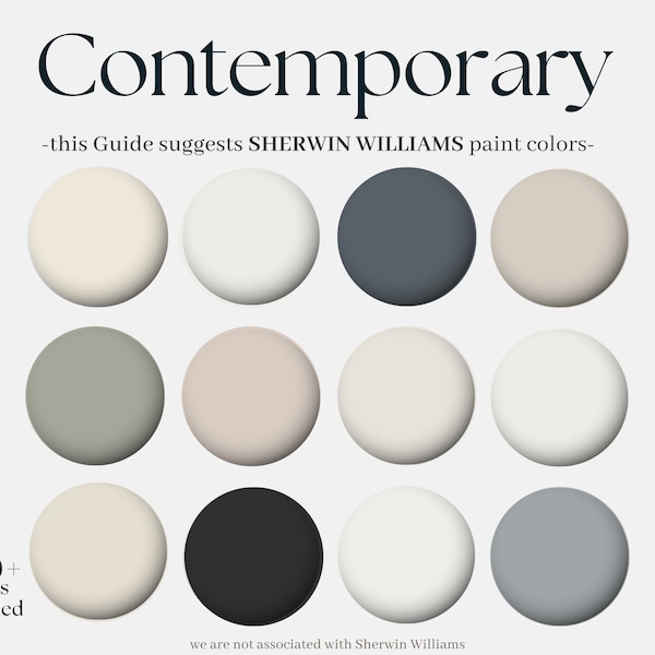 Sherwin-Williams Contemporary Color Palette, paint your whole house with 12 shades, modern neutral interior design palette for your home