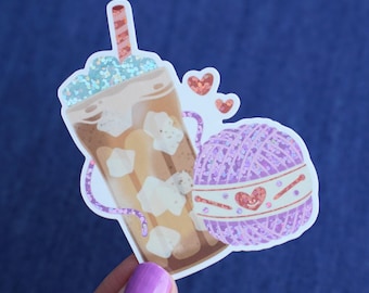Iced Coffee + Yarn Sticker | Knitting Sticker | Crochet Sticker | Laptop Sticker | Decal | Vinyl Sticker | Summer Day Crochet | Yarn Sticker