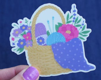 Yarn Basket Sticker | Knitting Sticker | Crochet Sticker | Laptop Sticker | Decal | Vinyl Sticker | Summer Day Crochet | Yarn Sticker