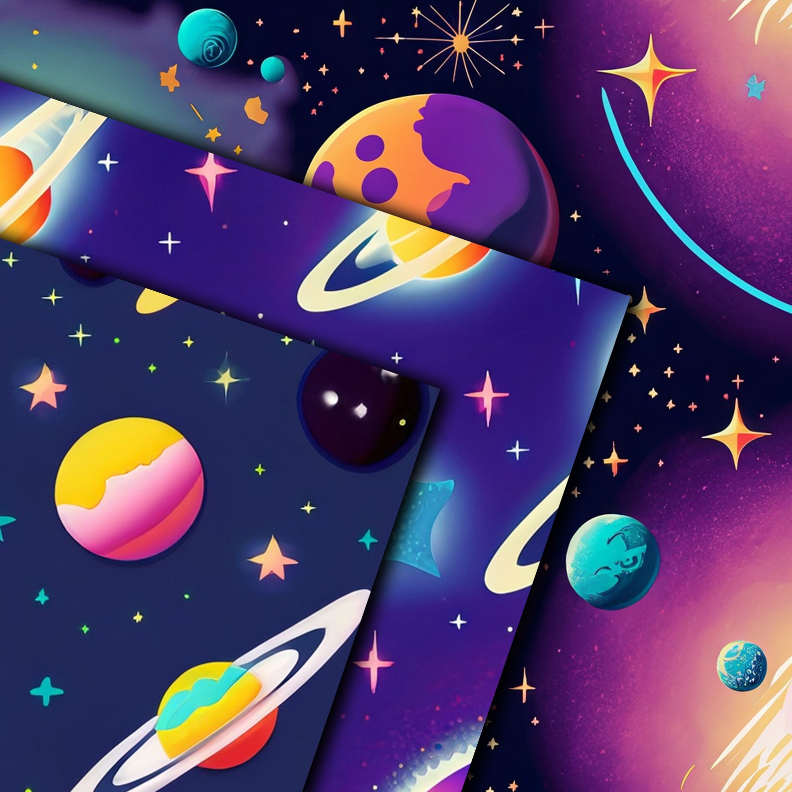 Fun Space Digital Paper - SEAMLESS - Outer Space Patterns - Cute Outer ...