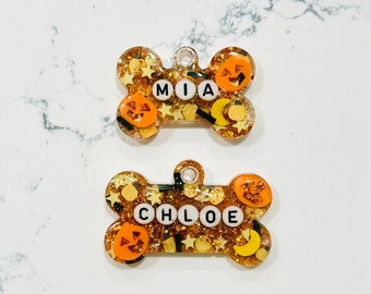 Personalized Halloween Pet ID Tag: Resin Dog Cat Tag with Letter Beads