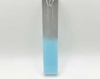 Modern Blue & Gray Epoxy Resin Mezuzah 5” - Handmade Judaica Gift