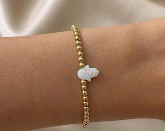 18K Gold Filled Opal Hamsa Bracelet, Judaica Gift Jewelry