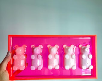 Gummy Bear Wall Acrylic Wall Art, 3D Pink Resin Bears
