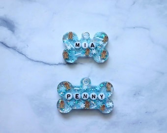 Personalized Christmas Pet ID Tag: Resin Dog Cat Tag with Letter Beads