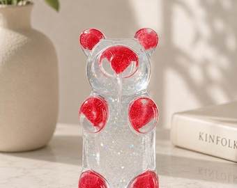 Giant Clear Heart Lollipop Epoxy Resin Gummy Bear 7” - Large Pop Art, Bear Home Decor