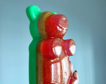 Giant Glitter Christmas Epoxy Resin Gummy Bear 7 Inch - Large Pop Art, 3D Pop Art