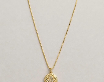 Gold Plated Pave Hamsa Hand Coin Necklace, Minimalist Evil Eye Necklace, 925 Sterling Silver 18k Gold Plated, Judaica Gift
