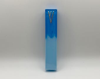 Modern Blue Epoxy Resin Mezuzah 5” - Handmade Judaica Gift