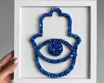 Resin Blue Glass Beaded Hamsa Wall Art