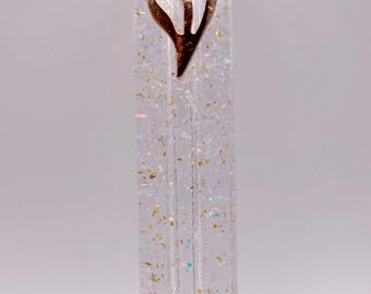 Handmade Transparent Glitter Resin Mezuzah - Gold Shin, 5”