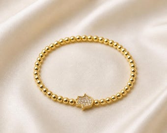18K Gold Filled Hamsa Bracelet - CZ Evil Eye Jewelry, Judaica Gift