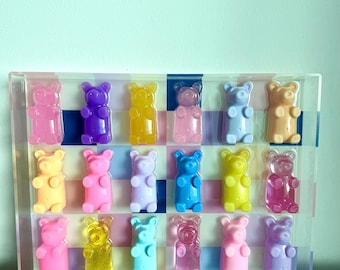 Pastel Checkered Resin Gummy Bear Wall Art, 3D Pop Art