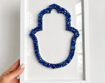 Blue Glass Beaded Hamsa Wall Art