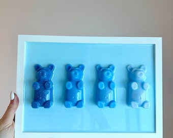 Blue Glitter Resin Gummy Bear 3D Pop Wall Art