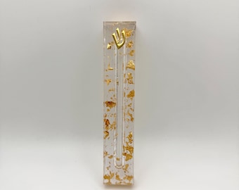 Gold Leaf Flakes Resin Mezuzah 5” - Modern Judaica Gift