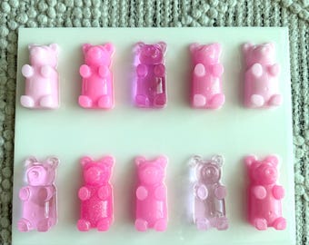 Handmade Pink Glitter Gummy Bear Resin Art | 11x14 Cute Wall Decor | Kawaii Aesthetic Room Art | Glossy Resin Bears on White Panel
