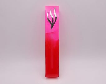 Handmade Pink & Red Gradient Resin Mezuzah - Modern Judaica Gift