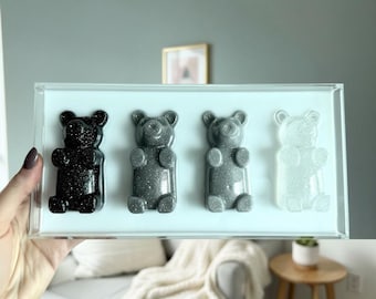 Gummy Bear Wall Acrylic Wall Art, 3D Black and White Resin Bears