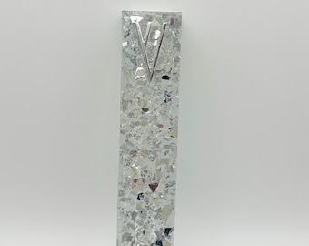 Crushed Glass Silver Resin Mezuzah - Handmade Judaica Gift - 5”