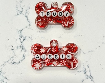 Personalized Christmas Pet ID Tag: Resin Dog Cat Tag with Letter Beads