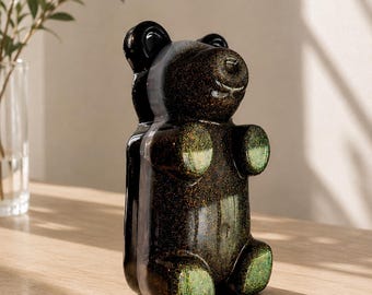 Giant Glitter Black Epoxy Resin Gummy Bear 7 Inch - Large Pop Art, 3D Pop Art