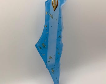 Blue & Gold Israel Map Shape Mezuzah Case