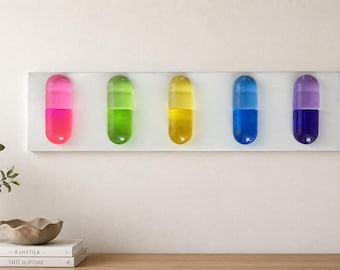 Colorful Resin Pill Capsule Wall Art | 24” x 6” Handmade Statement Piece