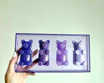 Gummy Bear Wall Acrylic Wall Art, 3D Purple Resin Bears