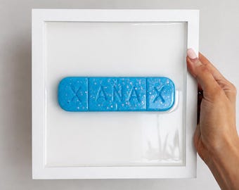 Giant Blue Xanax Pill 3D Resin Pop Art Wall Hanging