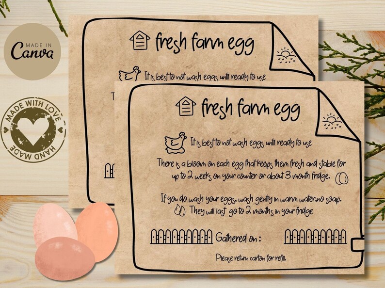 Editable EGG HANDLING Instruction Fresh Egg Care Label, Egg Carton