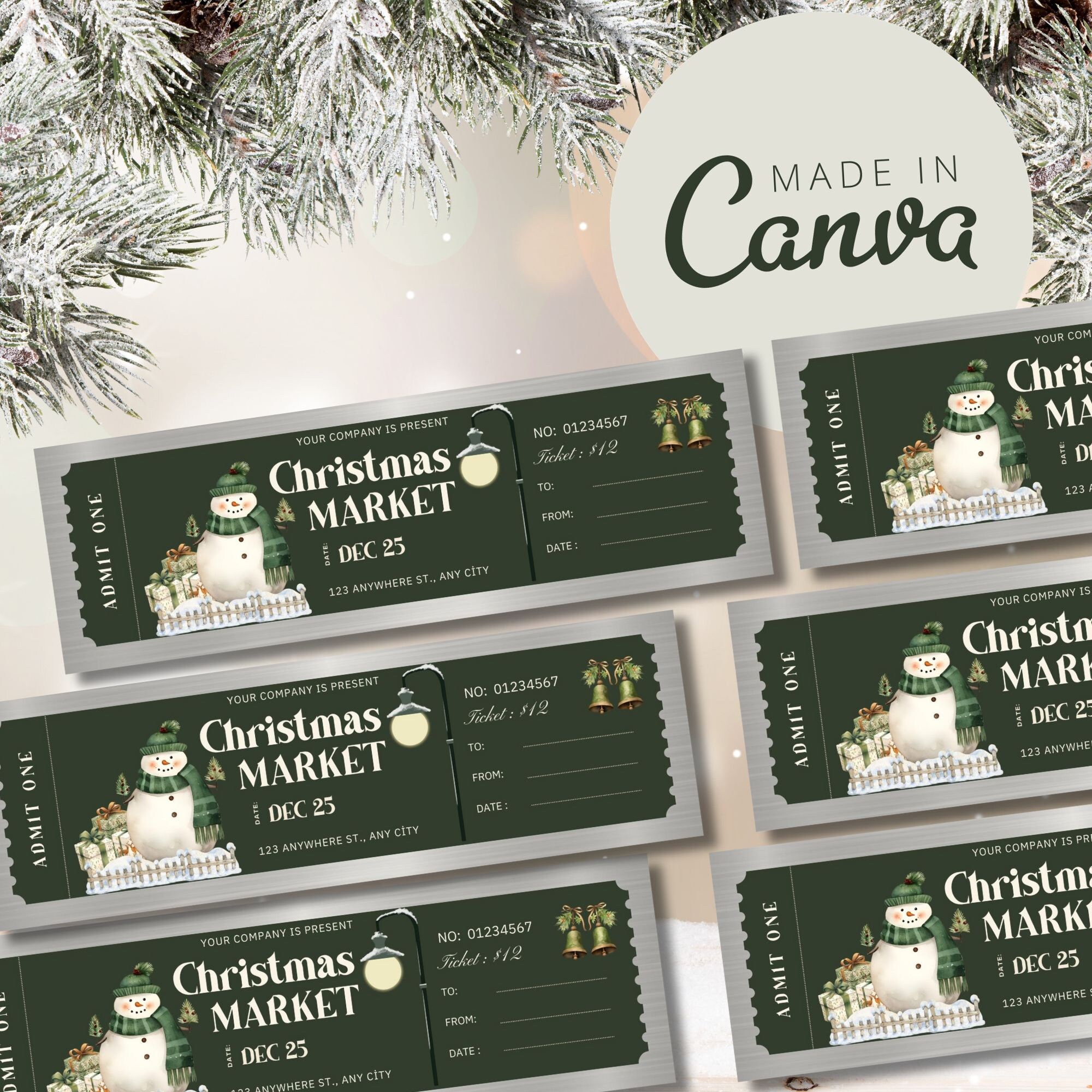 Event Ticket Template, Christmas Gift Surprise Concert Ticket, Holiday ...