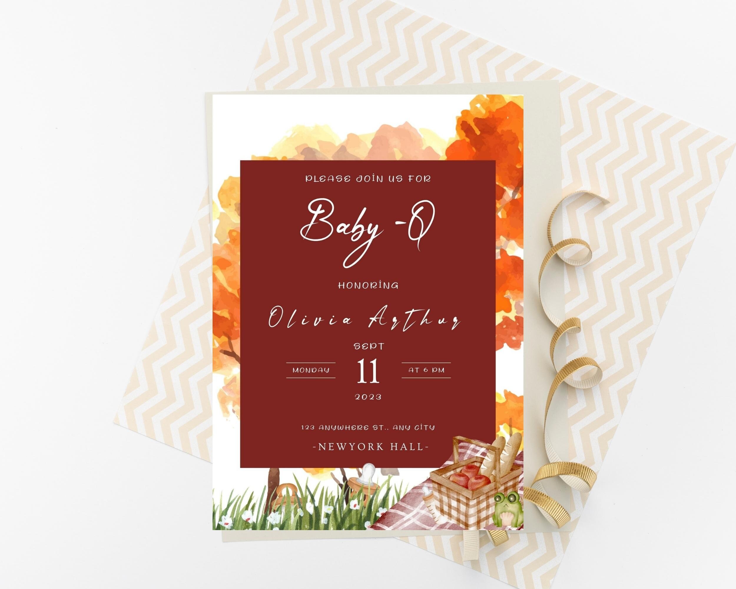 Fall Theme Baby Shower Invitation Gender Reveal Babyq Invite Etsy