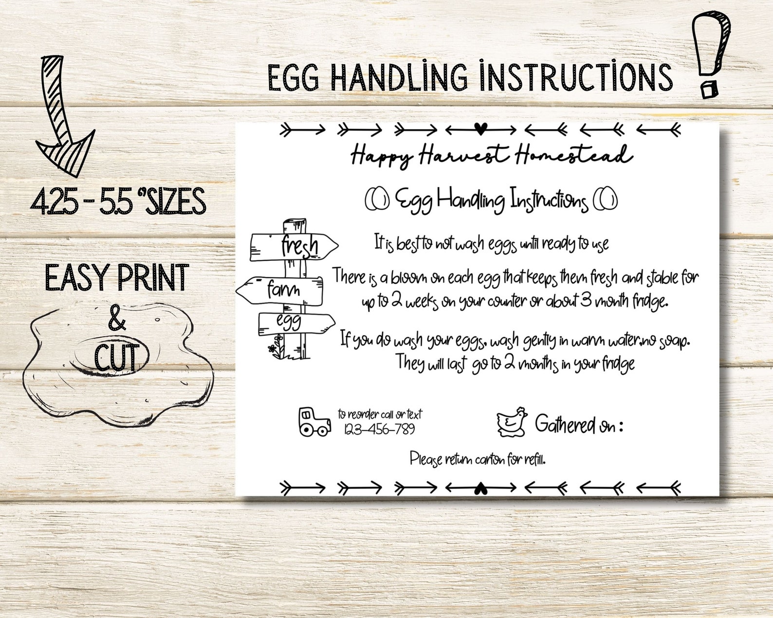Editable EGG HANDLING Instruction Fresh Egg Care Label, Egg Carton ...